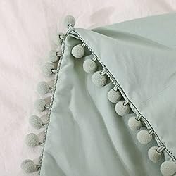 Smoofy Pom Fringe Comforter Set Queen Size Sage