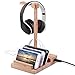 USB Charging Station Dock with Headphone Stand, Pinrui Charging Stand Organizer for Smartphones, Tablet and Other Gadgets - Multiple USB Charger Station & Cell Phone Docking Station (Wooden)