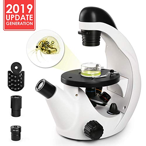 TELMU Inverted Microscope 40X-320X, Live Cell Observation + Slice Observation | 15 Slides + Smartphone Adapter + Other Free Kits, Scientific Research for Students, Kids and Beginner in School or Lab
