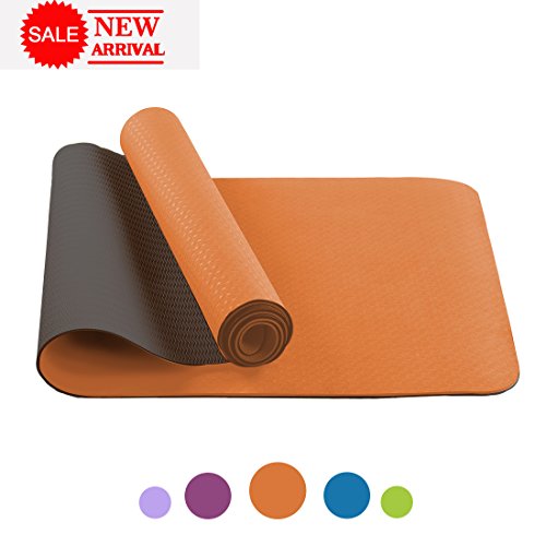 FARLAND Non Slip Yoga Mat with Carrying Strap - Eco Friendly TPE Workout Mat Exercise Mat,Anti-tear Hot Pilates Fitness Yoga Mat in Home & Gym (Orange Black) - Thumbnail 7