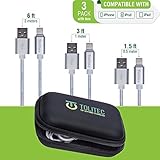 Tolitec A+ USB Connector Cable | 3 Pack 1.5FT, 3FT, 6FT with Travel case | Nylon Braided Cord Silver Compatible with Any Apple Device
