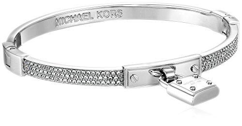 Michael Kors Silver Tone Pave Padlock Bangle Bracelet