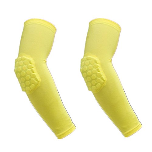 1 Pair / 2 Pcs Honeycomb Elbow Pads Crashproof Arm Sleeves Basketball Football Volleyball Protector Padded Support elbow Brace Shin Guards Protective Gear for Girls Boys Kids Men (Yellow, Medium)
