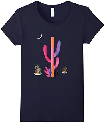Women's vintage cactus and the moon T-shirt Small Navy
