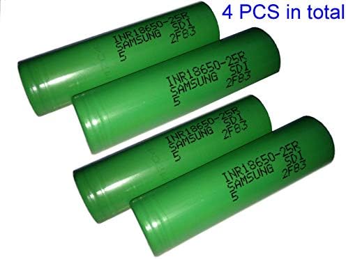 4 Pack of Green INR 25R, 2500mAh 3.7V 20A, Flat Top,18650-Battery, for Flashlight