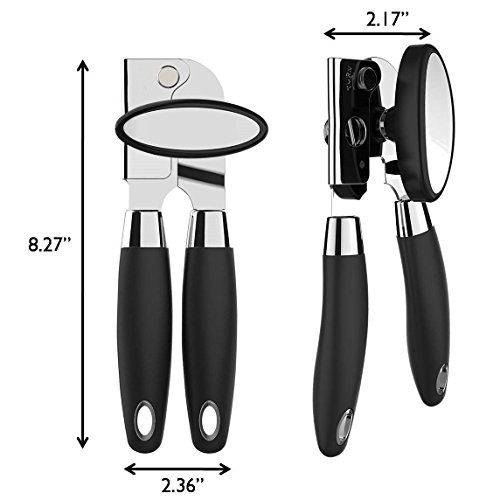 Can Opener Manual, Smooth Edge Stainless Steel Can Opener with Anti-Slip Rubber Plastic Handle for Canned Pet Food & Restaurant Chef