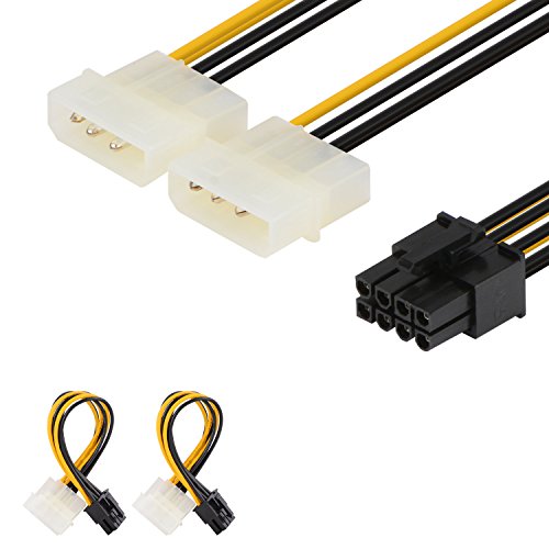 J&D [2-Pack] 8 Pin PCIe to 2 x 4 Pin LP4 Molex Power Cable Adapter - 6 inch / 15 cm, Black