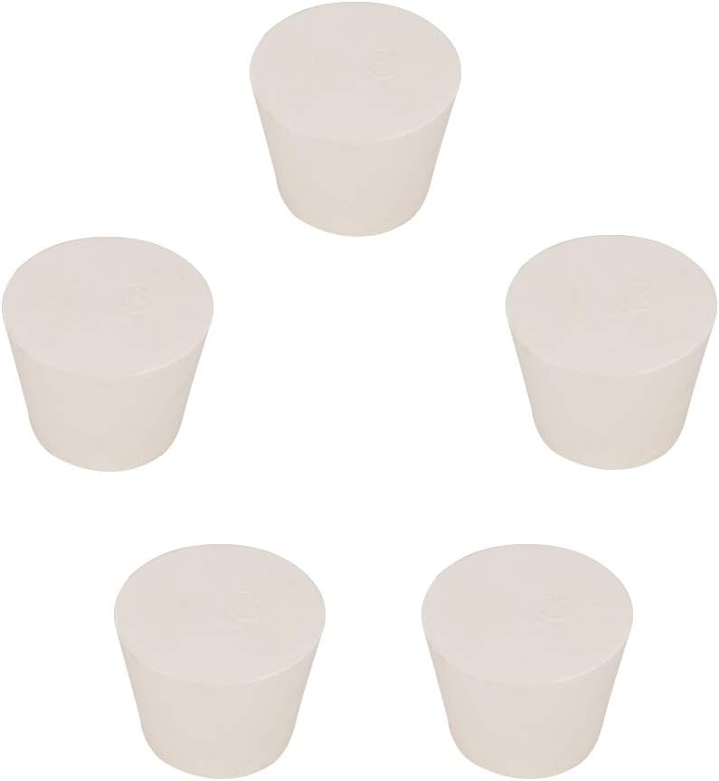 StonyLab 5-Pack 8# White Solid Rubber Stoppers 32mm x 43mm x 31mm Tapered Lab