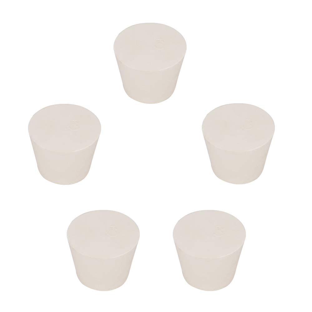 StonyLab Solid Rubber Stoppers, 5-Pack 8# - 32mm x 43mm x 31mm - White Tapered Lab Seal Rubber Stoppers