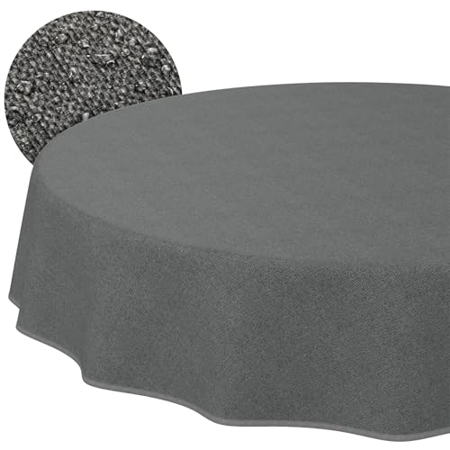 ANRO Washable Tablecloth Dark Grey Linen Look Round 120 cm - Garden Tablecloth Indoor Outdoor Water-Repellent Dirt-Repellent Easy Care with Hem