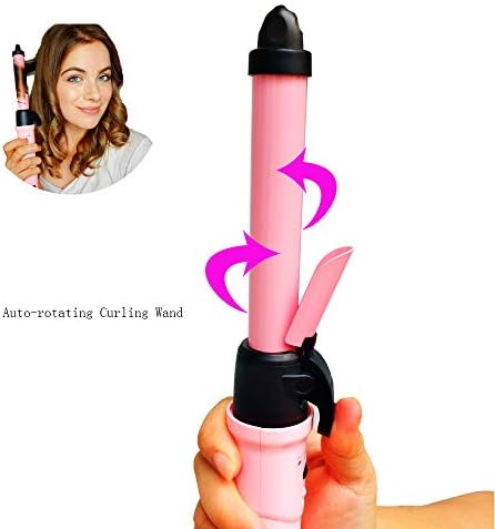 Automatic Pro Hair Curling Iron/One Button Self Rotating Control Easy Use/Ceramic Fast Heat Up 4 Temp Option With Time Remind Dual Voltage for Travel, New Hot Tool for Wave Hair Styling Iron(Pink)