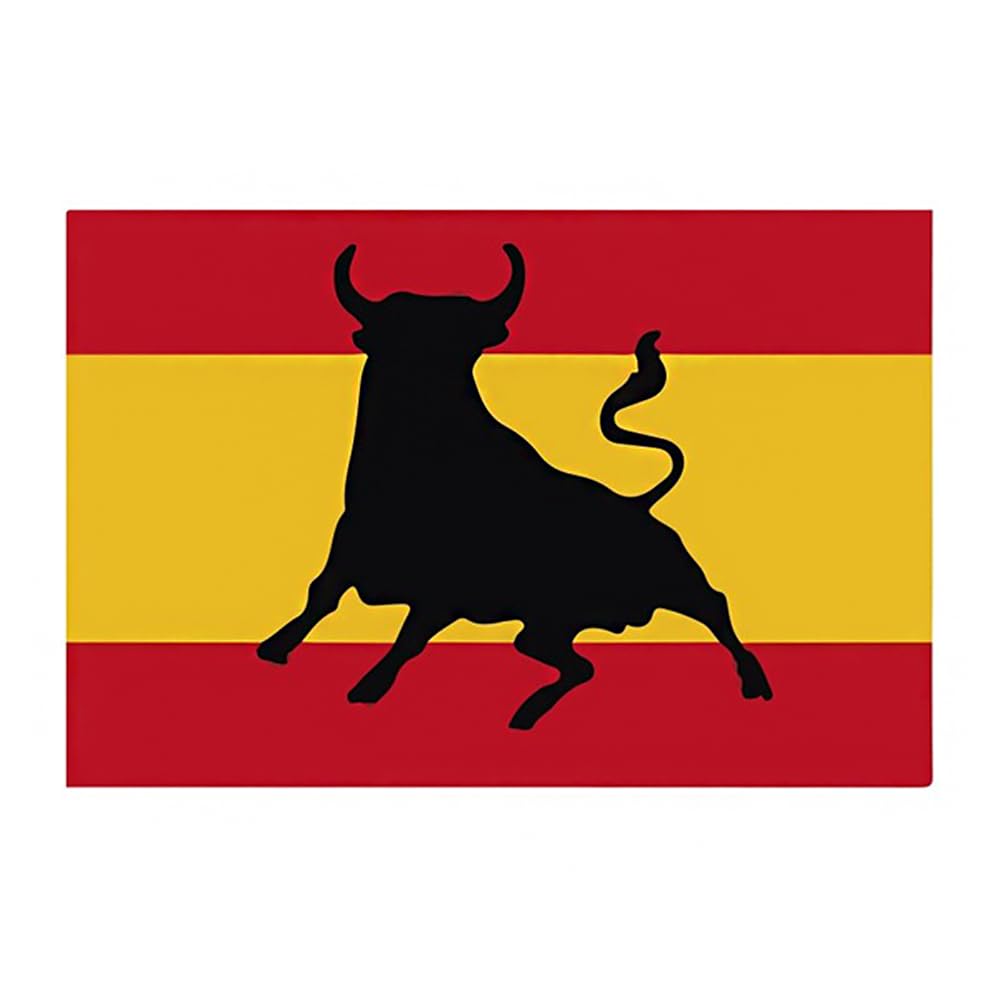 JYC CREATIVE Flag of Spain with Bull, Flag 90cm x 150cm, Large Flag with Pole Loop and Cords to Hold, Lightweight Flag, Flag for Sports, Football, Demonstrations,