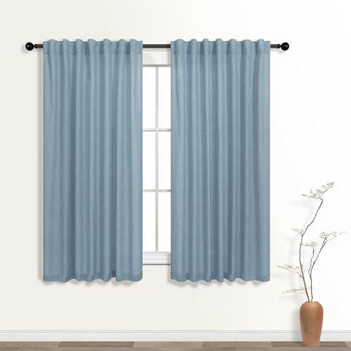 Photo 1 of KOUFALL Light Country Blue Kitchen Curtains,Linen Sheer Boho Rustic Farmhouse Short Curtains for Bathoom,45 Inch Length,Grey Dusty Blue