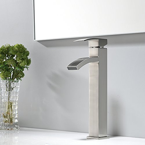 VCCUCINE Contemporary Modern Brushed Nickel Tall Single Handle Bathroom Vessel Sink Faucet, Laundry Stainless Steel Sink Faucet With Two 3/8" Hoses - Thumbnail 2