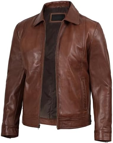 HIGOBO Black Rivet Mens Leather Genuine Cow Hide Leather Jacket
