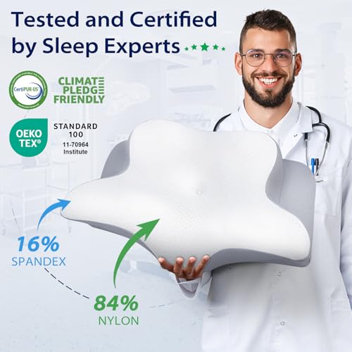 HOMCA Cervical Memory Foam Pillow, Ergonomic Pillow with Support for Neck and Shoulder, Pillows for Side and Back Sleeping, Grey