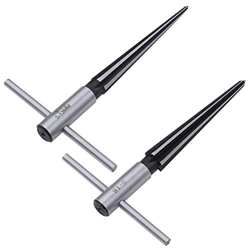 AOWISH T Handle Taper Reamer Set 3-13mm(1/8''-1/2'') & 5-16mm(½"-5/8") Bridge Pin Hole Hand Held Tapered Reamers 6 Fluted Chamfer Reaming Guitar Woodworker Luthier Tool (2 Pieces)