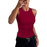 CHICME Womens Summer Sleeveless Tank Top Casual Ribbed Racerback Basic Fitted Thick Strap Shirts Tops