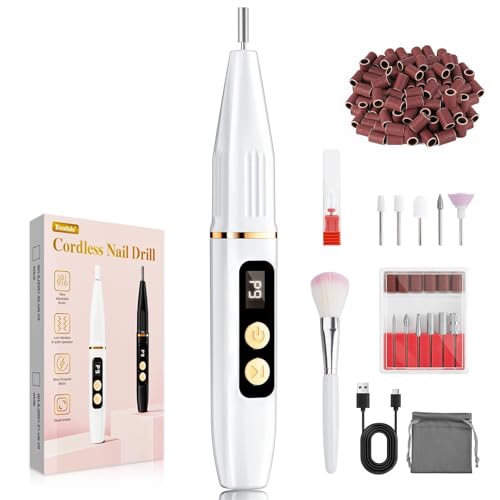 Nail Drill 35000RPM, 12 in 1 Electric Nail Mill Professional | Nail Cutter, LED Screen, 12 Accessories, 9 Speed, USB-C Rechargeable Wireless Nail Mill with Ceramic Tip