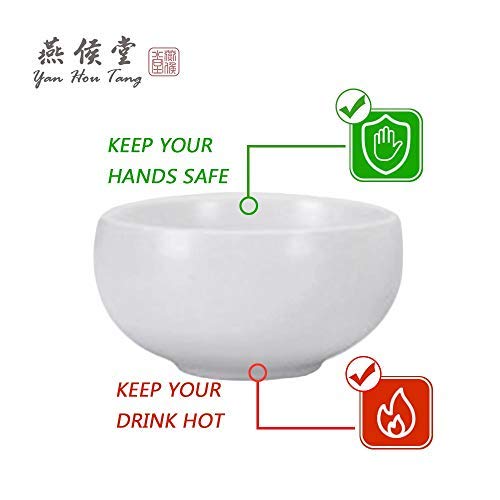 Yan Hou Tang Chinese Ceramic Sake Tea Cup Porcelain Tiny Slim White Cyan Clay 45ml 1.6 Oz - 6 Japanese Teacups Set for Drink Matcha Wine Korean Anniversary Traditional Ceremony Handcrafted Gift Box