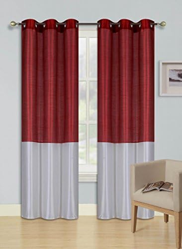 GorgeousHome (HEIDI) 1 Silky Drape Panel Top Chrome Metallic Grommet Window Curtain Treatment Drape 2 Shade Style 37" X Wide 63" 84" 95" 108" Length Assorted Colors (84", BURGUNDY/IVORY)