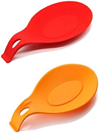 DAPOTO Kitchen Silicone Spoon Rest Cooking Spoon Holder 2-Pack (Red/Orange) Size Large