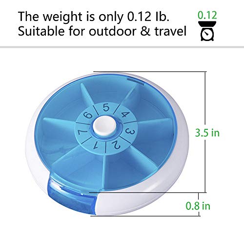 Pill Organize Round Weekly 7 Days, SZREDU Pill Case Once a Day,Push Button Rotating Pill Box,Daily Medicine Organizer for Pill,Capsule,Fish Oil,Vitamin