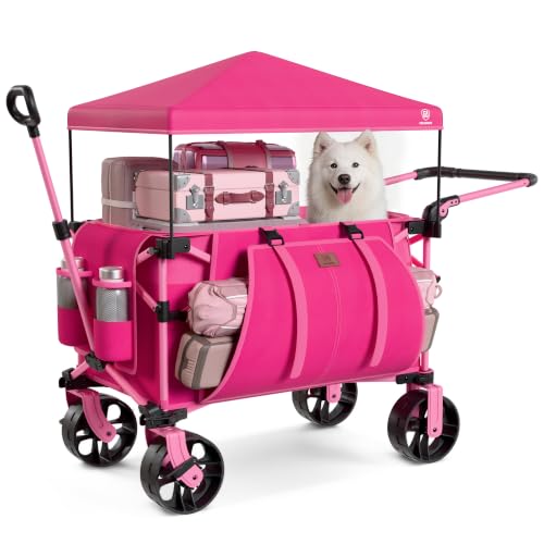 Ever Advanced XXL Bollerwagen faltbar 225L bis 150kg mit Bremse Dach Handwagen schieben&ziehen klappbar Strandwagen 20 * 8cm breite Räder Faltwagen für Camping