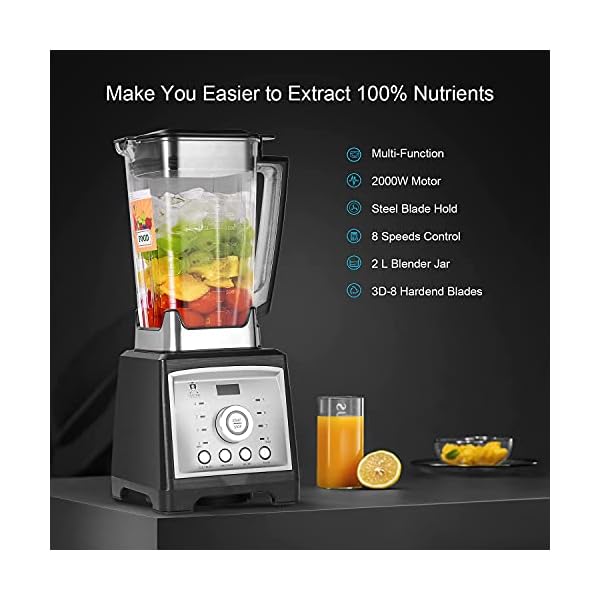 Blender-Smoothie-Makers-2000W-Food-Processor-with-8-Adjustable-Speed-4-Preset-Programs-Removable-Stirring-Rod-2-Litre-BPA-Free-Jug-8-Sharp-Blades-with-30000-RPM-High-Speed-for-Ice-Nut-Fruit-Vegetable Blender Smoothie Makers 2000W Food Processor with 8 Adjustable Speed 4 Preset Programs Removable Stirring Rod 2 Litre…