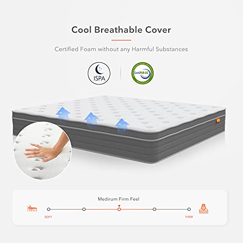 Sweetnight Hybrid Mattress, 10 Inch King Mattress in A Box Sleep