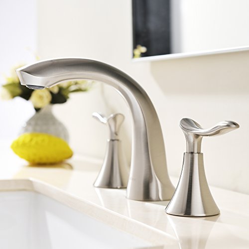 Comllen Best Modern Solid Brass Brushed Nickel 8 Inch Lavatory Widespread Bathroom Faucet, Bathroom Sink Faucet Without Pop Up Drain
