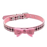 Pet Collars,Haoricu Leather Collars Chain Puppy Choker Cat Necklace for Pets (XS, Pink)
