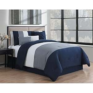 Amazon.com: 7 Piece Blue Grey White Colorblock Stripes