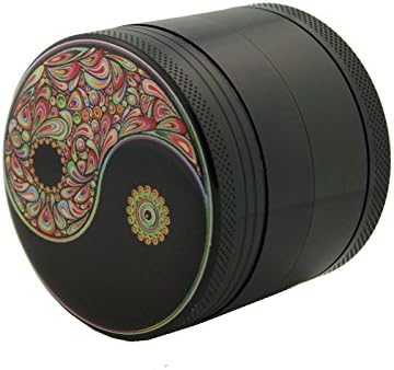 Psychedelic Yin Yang Design Micro Crusher Black 2.5" 4 Piece Tobacco Spice Herb Grinder Item # GCC072415-0003