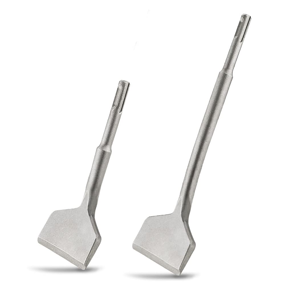 SDS Plus Chisel, 2pcs Tile Removing Chisel SDS-Plus Cranked Chisel Bits, Wide 75mm X 165mm & 250mm Angled Bent Chisel Set,Masonry Floor Wall Tiles Remover Chisel Tool