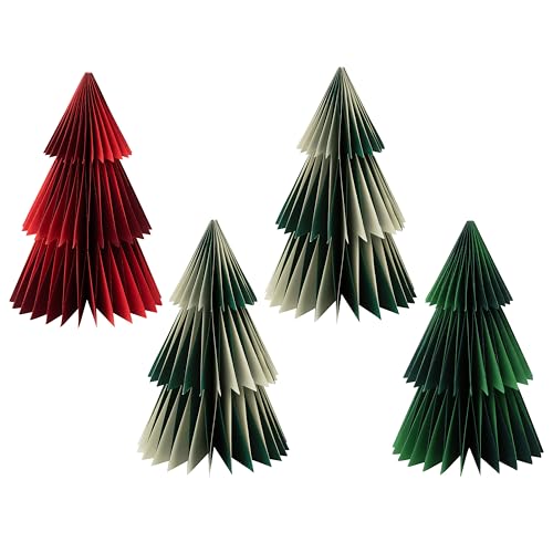 Talking Tables 4 x Christmas Decorations Paper Christmas Tree Honeycombs with Magnetic Closure Reusable Tabletop Fireplace Windowsill Winter Wonderland Party Frosted Red Green 20cm