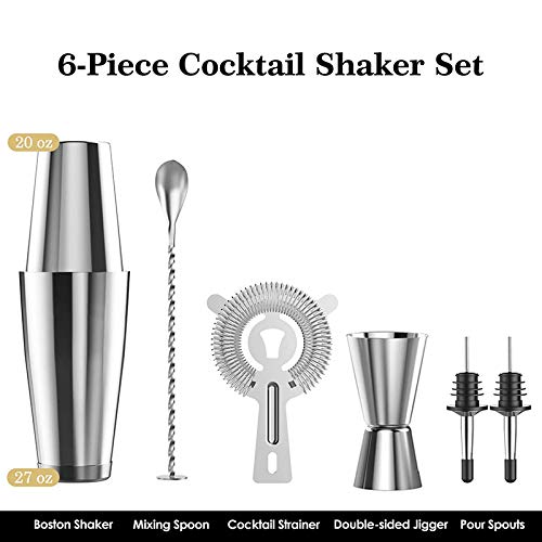 Uniquk Cocktail Shaker Set, Kollea Cocktail Shaker mit Sieb, 6 Teiliges Barkeeper Set Aus Edelstahl Barkeeper Mixer Kits – Bild 5