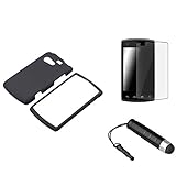 (3 Items Combo : Case - Screen Protector Film - Stylus Pen) Rubberized Solid Black Color Snap on Hard Case Skin Cover Faceplate for Kyocera Rise C5155 (Virgin/Sprint)