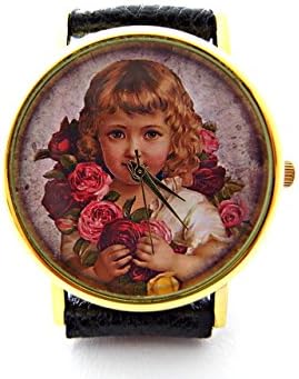 Aged Ephemera Watch, Little Girl Leather Watch, Bracelet Watch, Handmade Watch, Genuine Leather Bracelet Watch P091