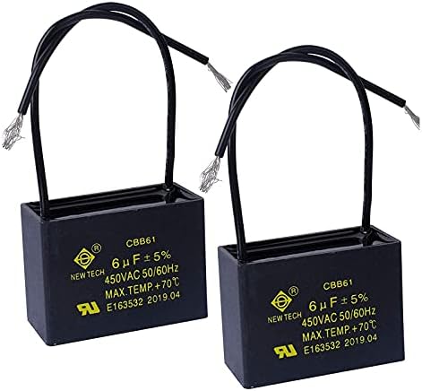 CBB61 Celiling Fan Capacitor 2 Wire 450vac 6uf 50/60 Hz for Wall Fan Stand Fans 2 PCS: Home Improvement