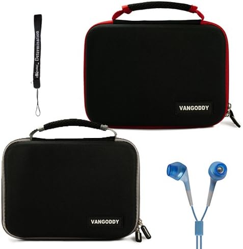 Dual Ultimate Travel Package Deal: Black Gray Case + Black Red Case (x2) Easy Travel with Maximum Protection Hard Nylon Cube Carrying Case for Coby TFDVD7752 7-Inch Portable DVD Player Dual Screen + Includes a eBigValue Determination Hand Strap Key Chain + Includes a Crystal Clear HD Noise Filter Ear buds Earphones Headphones 3.5mm Jack