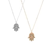 Two Piece Hammered Metal Hamsa Hand with Message Charm Necklace