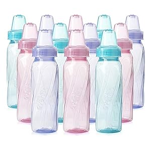 Evenflo Feeding Classic Tinted Plastic Standard Neck Bottles for Baby, Infant and Newborn, Pink/Lavender/Teal, 8 Ounce…