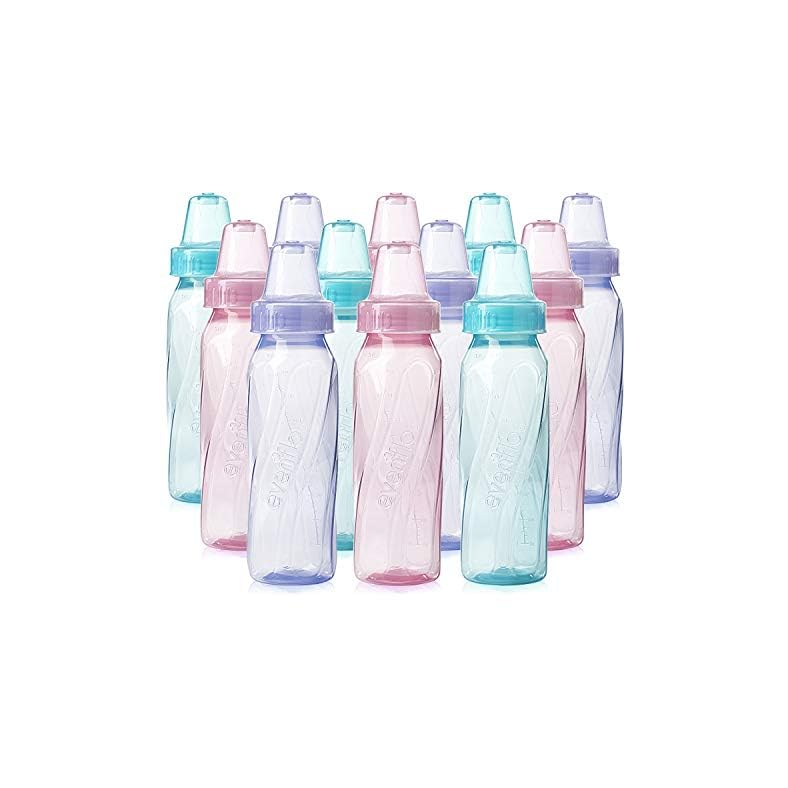 Evenflo Feeding Classic Tinted Plastic Standard Neck Bottles for Baby, Infant and Newborn, Pink/Lavender/Teal, 8 Ounce…