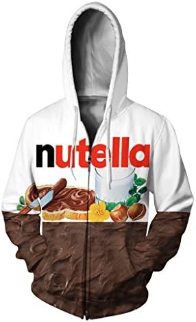 iMeetLove Realistic 3D Digital Print Pullover Long Sleeve Zip up Hoodies Jacket Sweatshirts For Women &amp; Men With Pockets (Nutella, S/M)