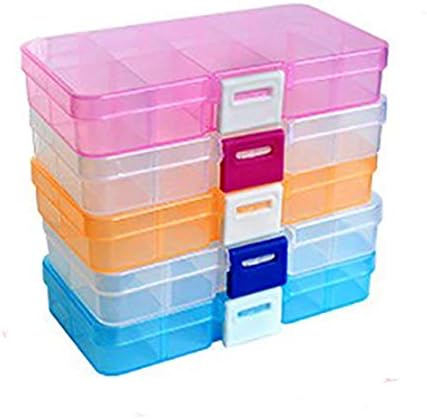 5 Pack 15 Grids Plastic Storage Box Clear Adjustable Divider Jewelry Bead Organizer Box Tool Storage Container for Beads, Rings, Earrings, Necklace, Nail Arts, Art Crafts, Fishing Bait, Small Parts