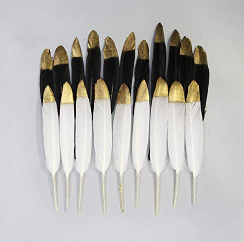 40pcs Gold Dipped Black Goose Feather, Natural Real Feather for Various Craft Art Decoration, DIY Dress-ups Party, Headdresses, Wedding, Dream Catcher Accessories, 4-6 inch - Thumbnail 6