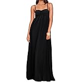Myclotype Women's Plisse Dress Adjustable Spaghetti Strap Maxi Solid Party Wedding Guest Dresses