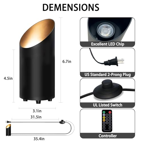 2-Pack Dimmable LED Indoor Floor Spotlights with, Remote and Timer, 3 Adjustable Color Temperature 3000K, 4000K, 6000K - Remote Controlled Uplighting for Living Room Decor, Wall Art, Plants, Corners