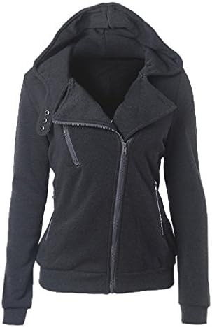 Women's Full Zip Collared Neck Two Pockets Long Sleeve Fleece Hoody Dark Gray XL